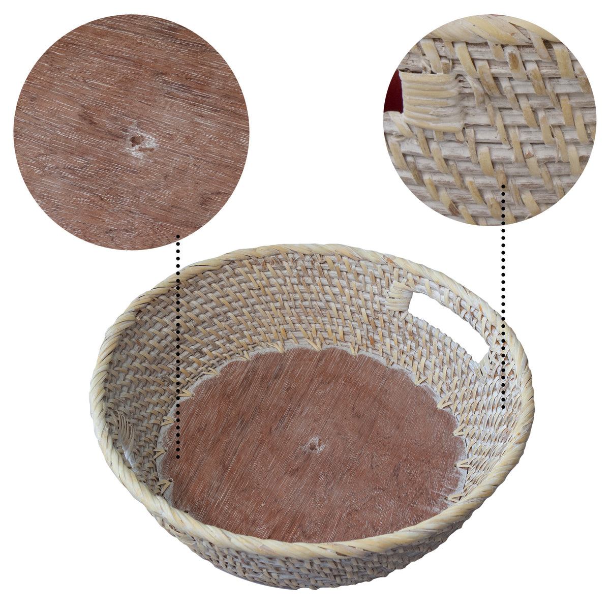 Rattan Wicker Tray with Wooden Base & Insert Handle