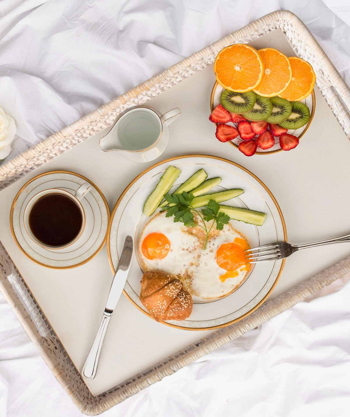 Large Rectangular Rattan Serving Trays with Handles