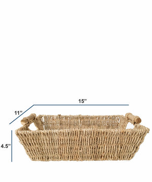 Wicker Storage Baskets with Handles | Kitchen Storage Organizer Toilet Tank Bin (Set 2)