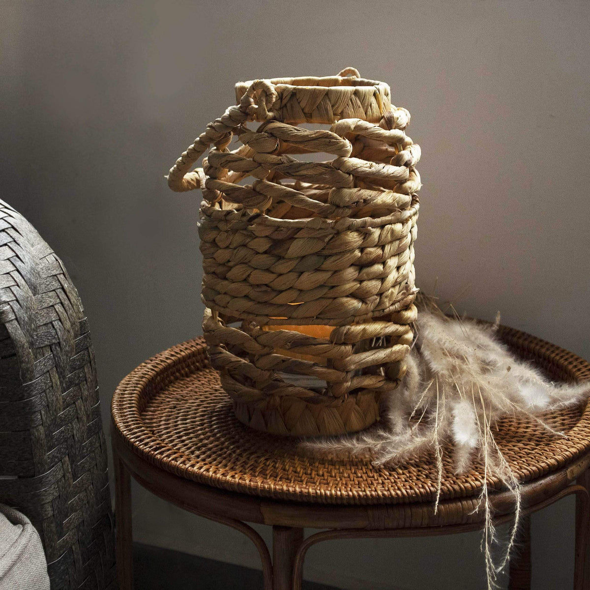 Hand Woven Wicker Candle Holder Lantern & Handle