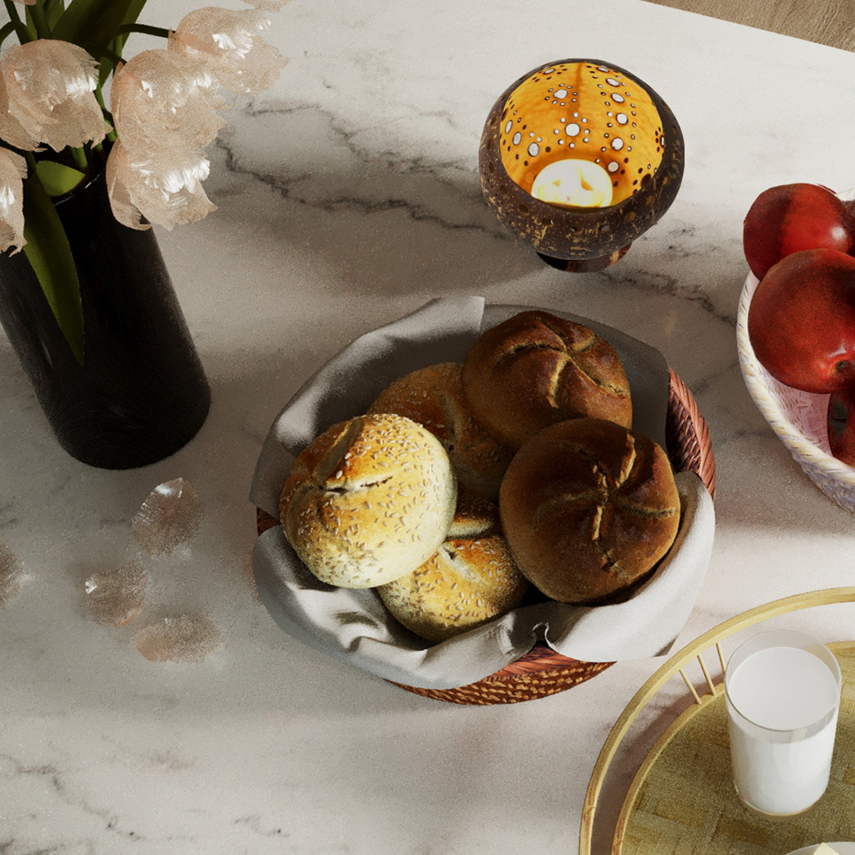 Rattan Wicker Tray with Wooden Base & Insert Handle