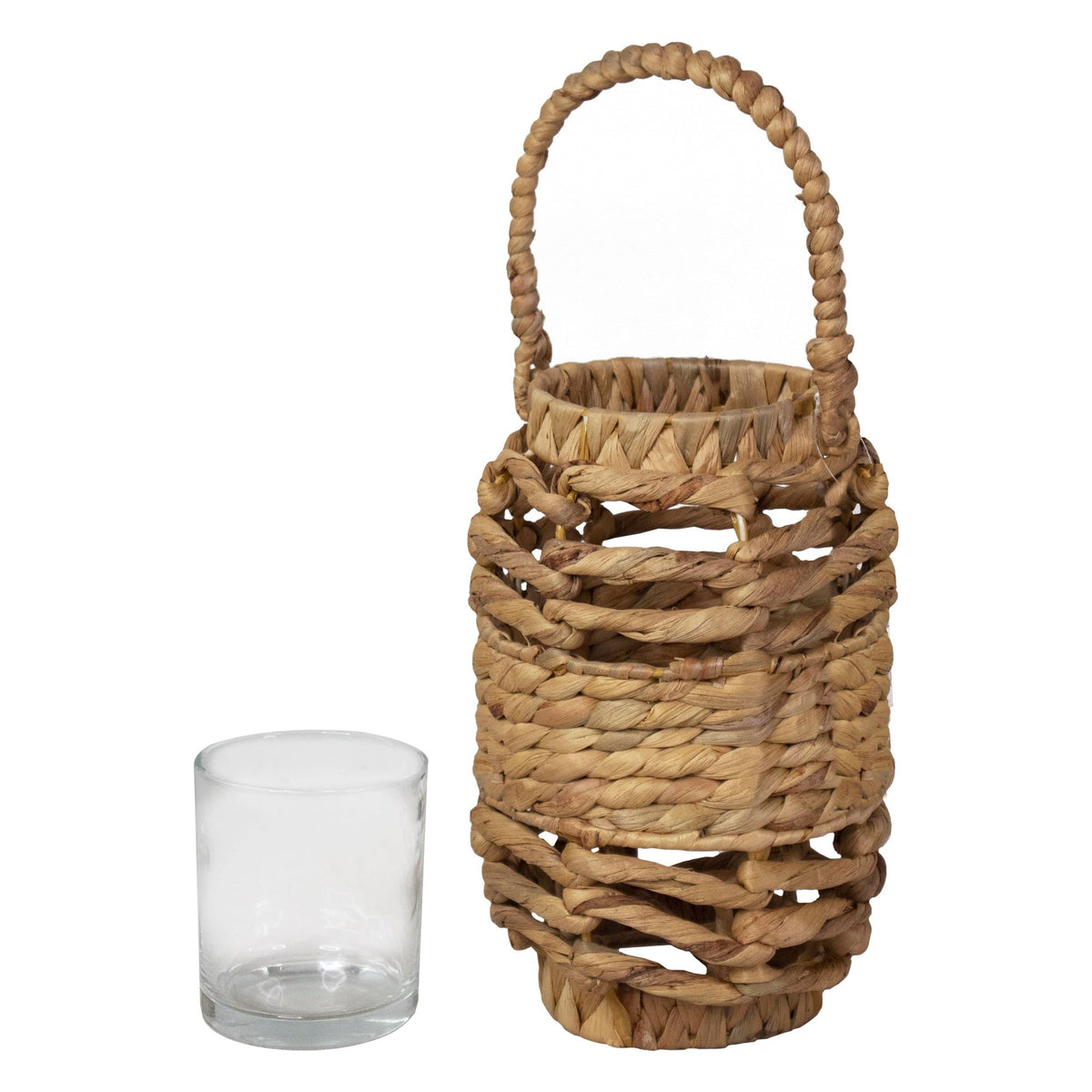Hand Woven Wicker Candle Holder Lantern & Handle