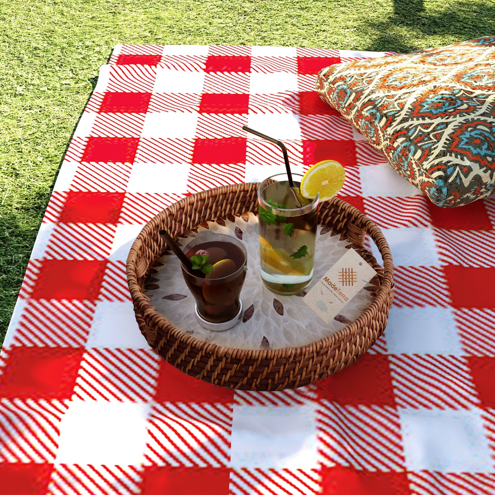 Round Rattan Wicker Tray - Set of 2