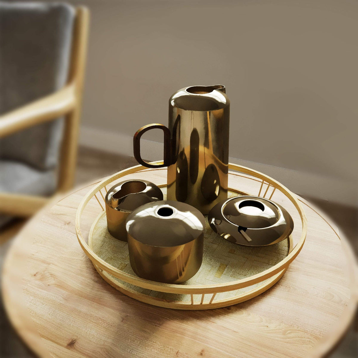 Bamboo Wicker Round Serving Trays with Handles