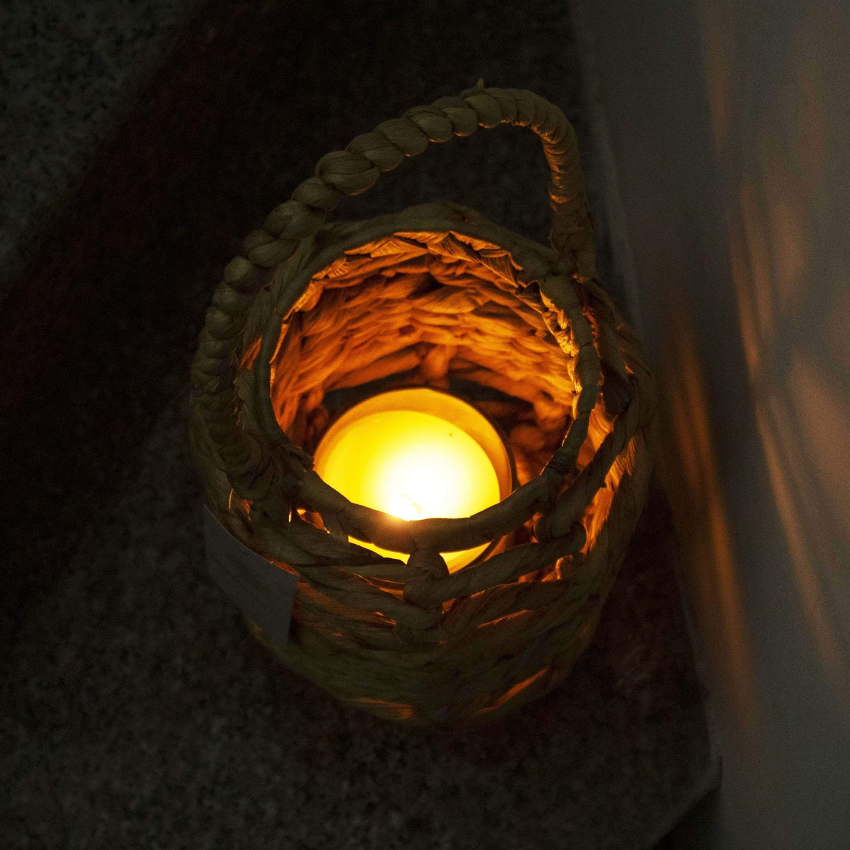 Hand Woven Wicker Candle Holder Lantern & Handle